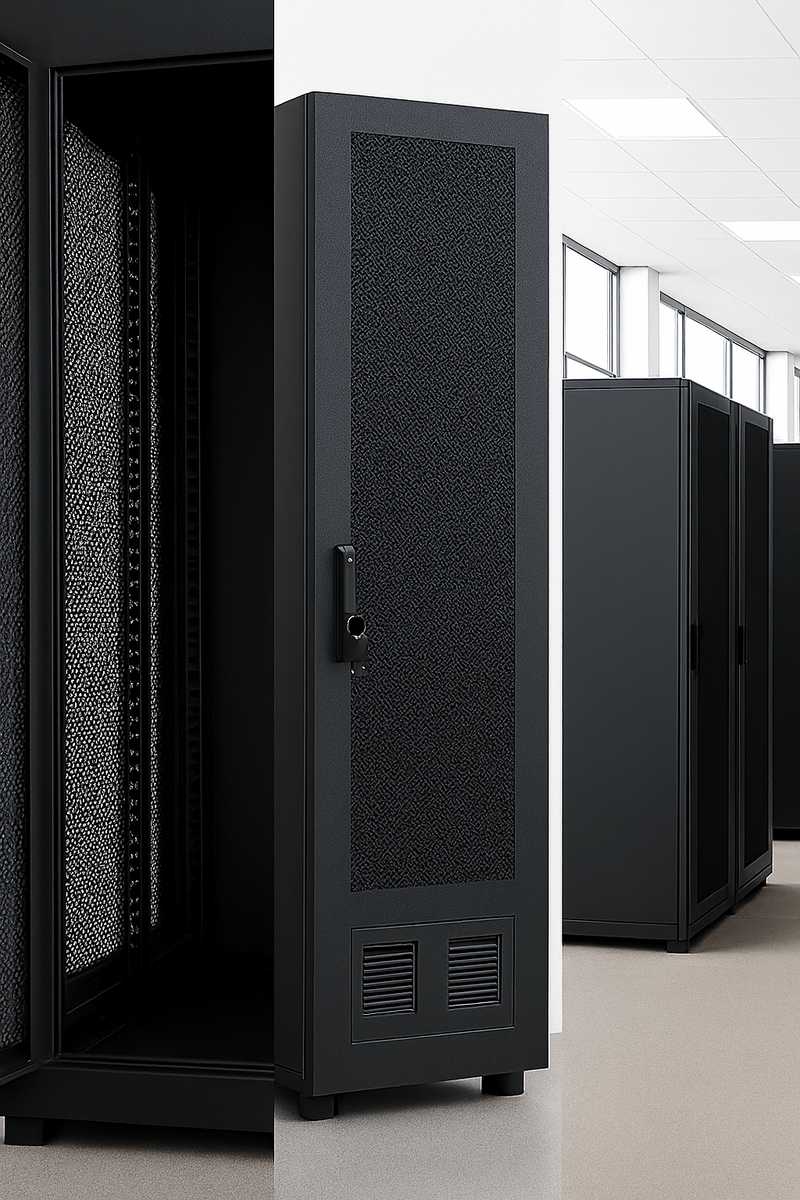 Lehmann IT standard 19-inch server and network rack with perforated doors, secure locking, and structured cabling—ideal for scalable IT infrastructure in professional environments.