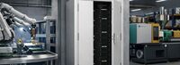Edge computing server cabinet by Lehmann IT deployed on the production floor of an industrial facility.