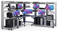 LAN rack control desk and IT workstation by Lehmann IT, a combined shelving and workstation system for IT labs and testing environments.