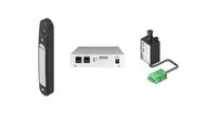 Two access solutions for 19-inch server cabinets from Lehmann IT: the AGENT E Wireless swivel handle with RFID card reader, and a lockable swivel handle mounted on a cabinet door with the key inserted.