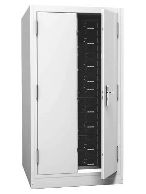 Custom-built mobile server cabinet by Lehmann IT, designed for industrial and transport applications with vibration damping, splash protection, and German-engineered durability.